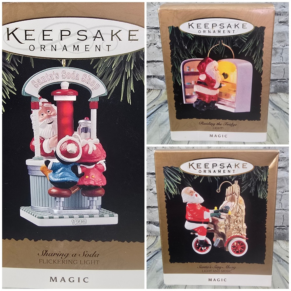 Hallmark Keepsake Magic Christmas Ornaments Lot 3 Santa Sing-Along Vintage 90s